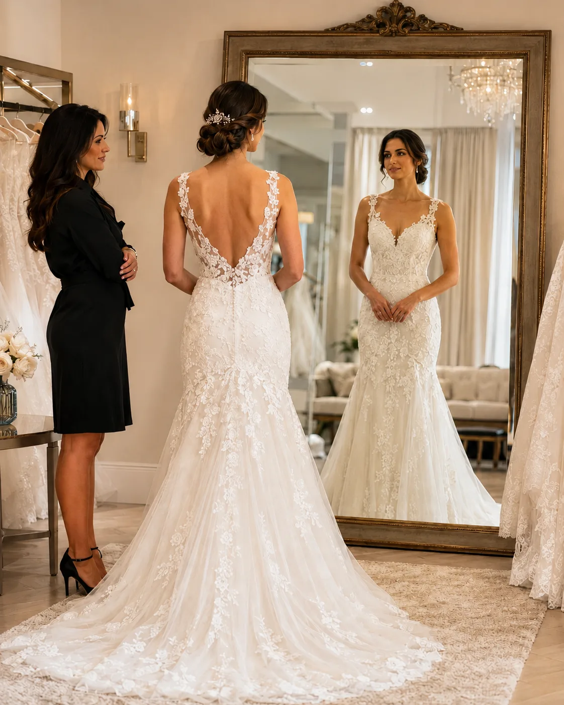 Sartoria specializzata che lavora sul corpino di un abito da sposa